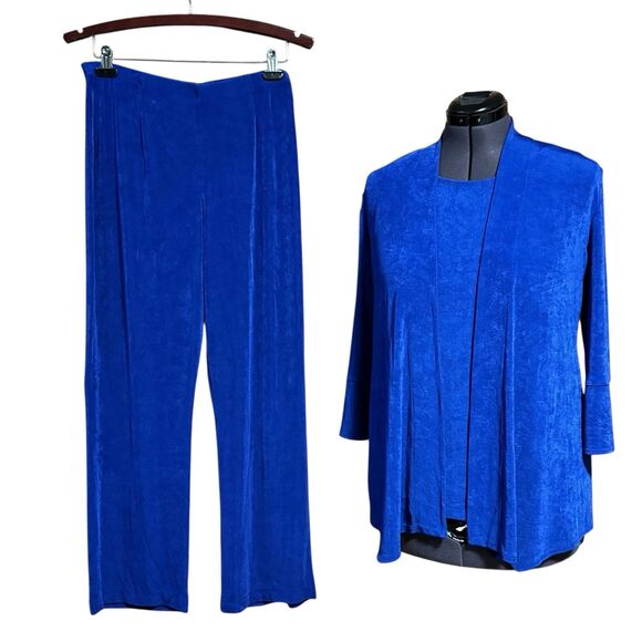 Chico's Travelers 3 Piece Pants Set Slinky Knit Royal Crotto Blue size 12/14 (2) - Picture 1 of 16